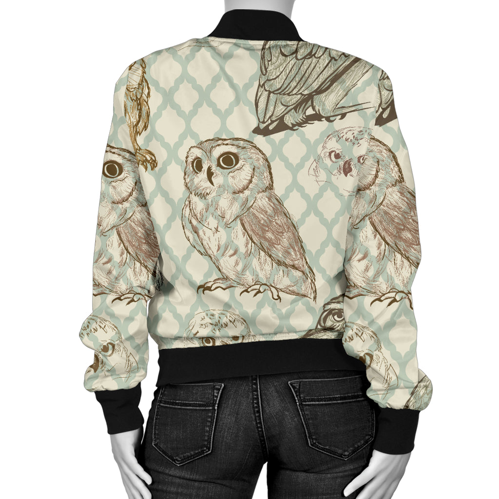 Owl Pattern Print Design A03 Women's Bomber Jacket