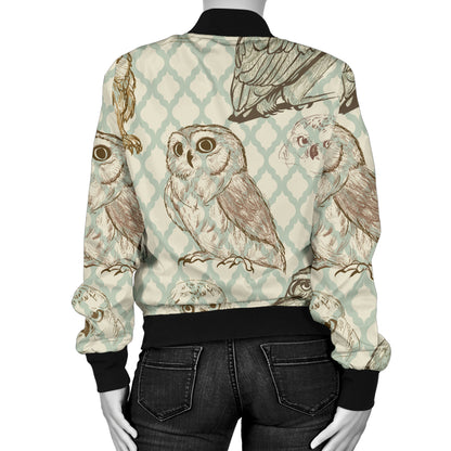 Owl Pattern Print Design A03 Women's Bomber Jacket