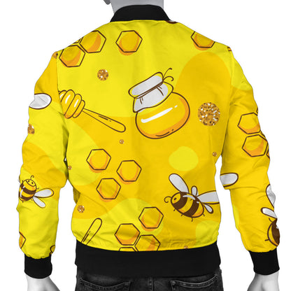 Bee Pattern Print Design BEE01 Men Bomber Jacket