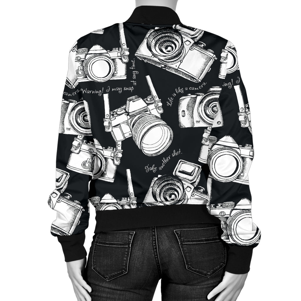 Camera Pattern Print Design 01 Women's Bomber Jacket