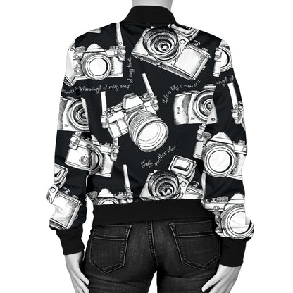 Camera Pattern Print Design 01 Women's Bomber Jacket