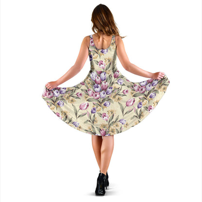 Tulip Pattern Print Design TP04 Midi Dress