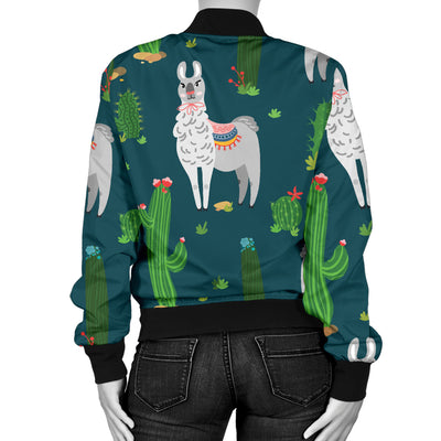 Llama Cactus Pattern Print Design 013 Women's Bomber Jacket