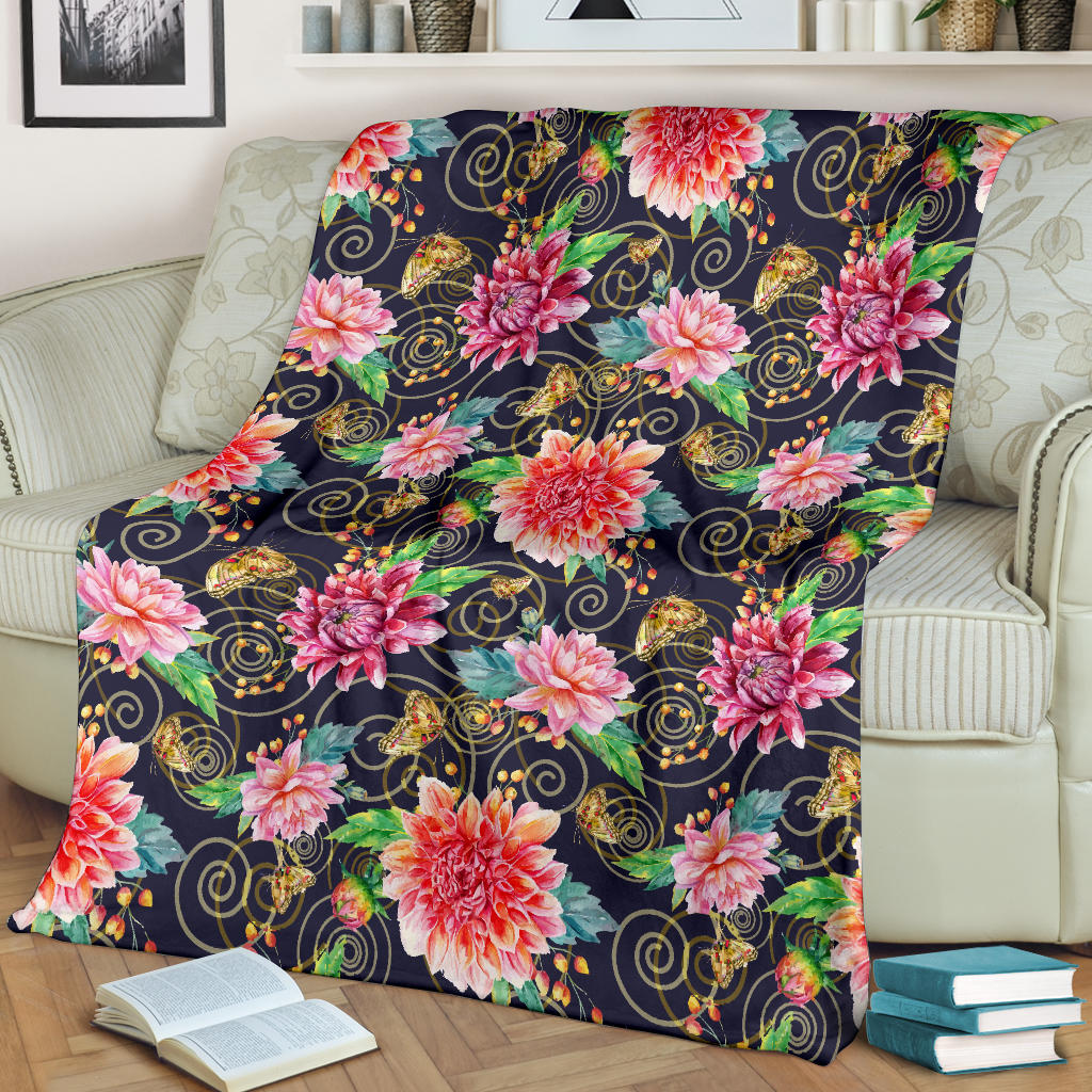 Dahlia Pattern Print Design DH02 Fleece Blanket