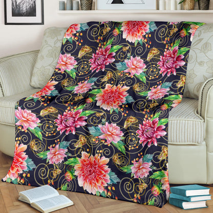 Dahlia Pattern Print Design DH02 Fleece Blanket