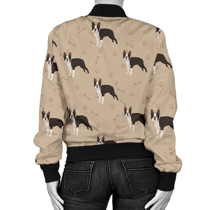 Boston Terrier Pattern Print Design 02 Women's Bomber Jacket