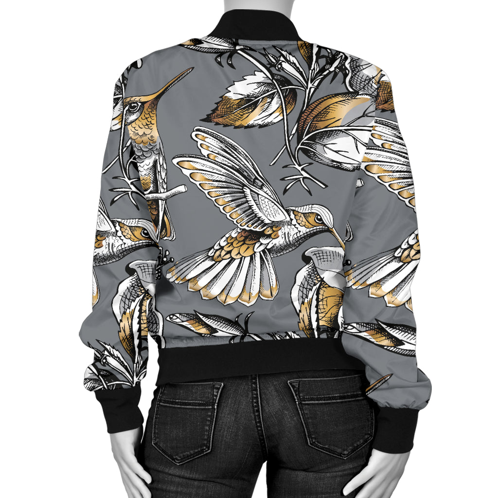 Hummingbird Pattern Print Design 02 Women's Bomber Jacket