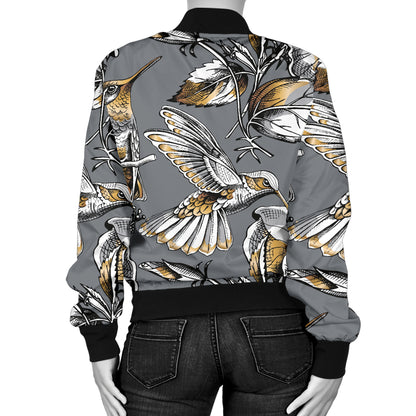 Hummingbird Pattern Print Design 02 Women's Bomber Jacket