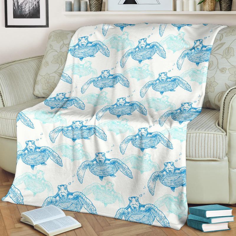 Sea Turtle Pattern Print Design T01 Fleece Blanket