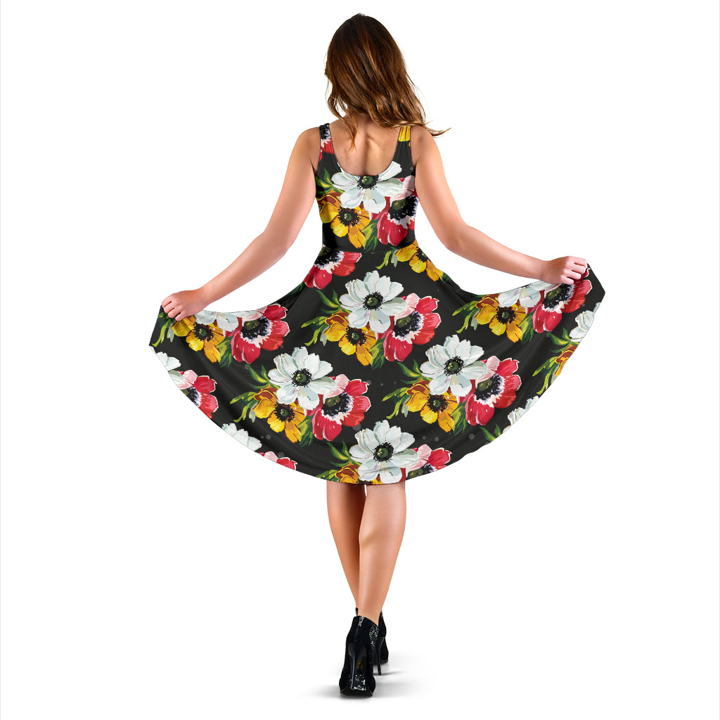Anemone Pattern Print Design AM07 Midi Dress