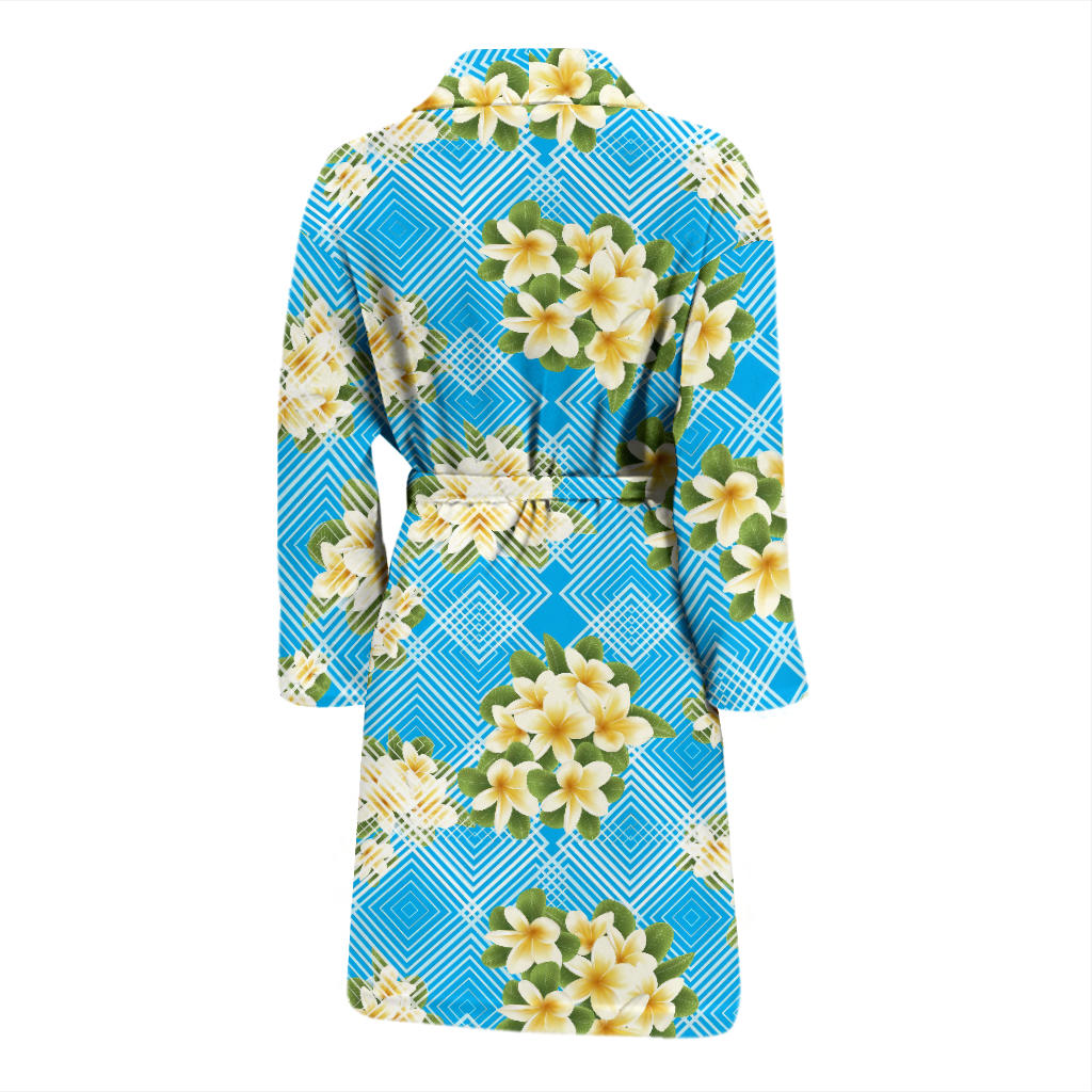 Yellow Plumeria Design Print Pattern Men Bathrobe