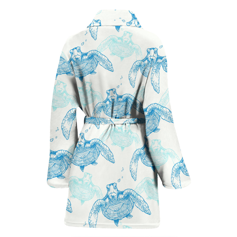 Sea Turtle Pattern Print Design T01 Women Bathrobe