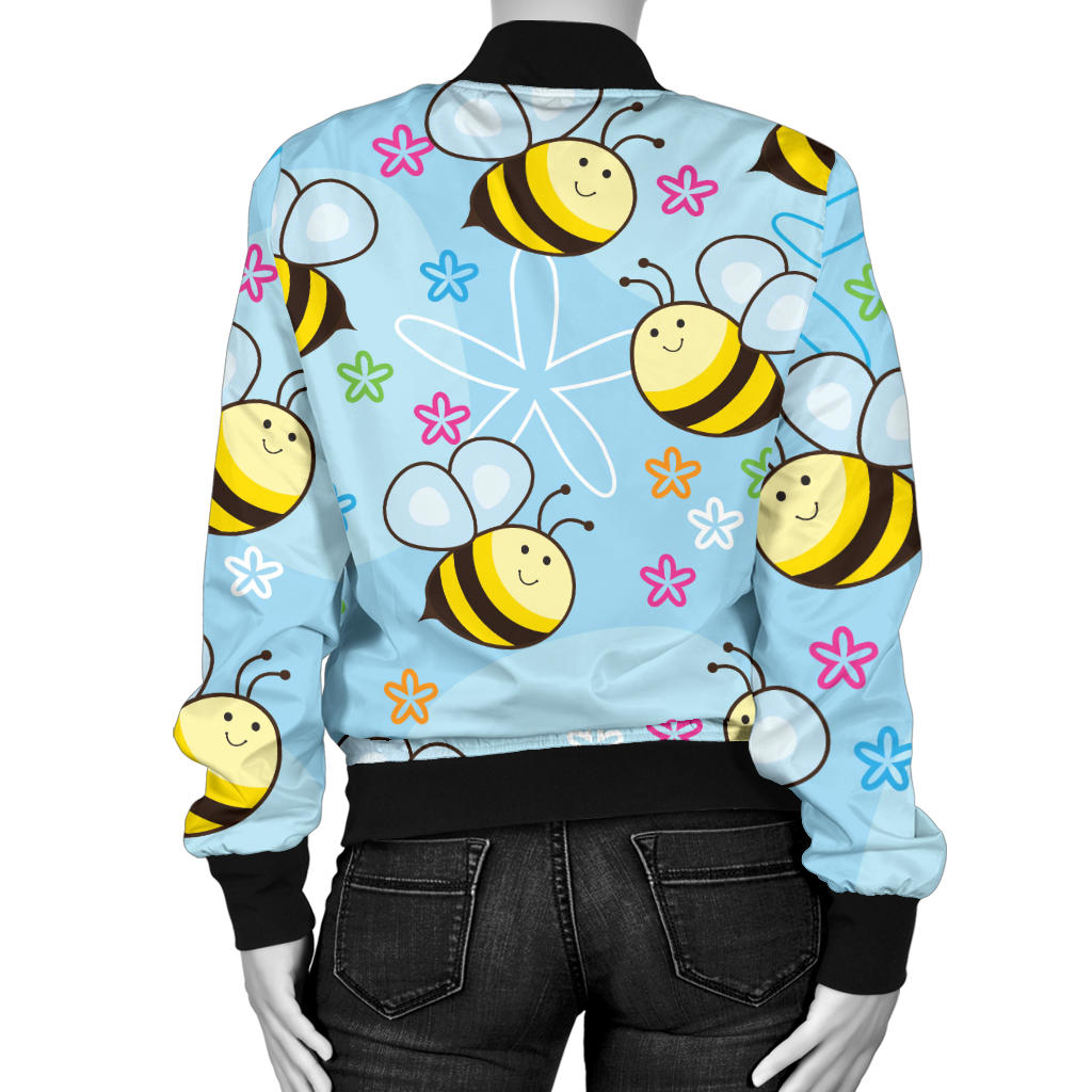Bee Pattern Print Design BEE03 Women Bomber Jacket