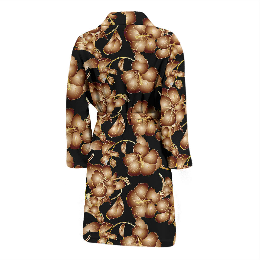 Brown Hibiscus Pattern Print Design HB06 Men Bathrobe