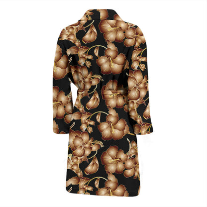 Brown Hibiscus Pattern Print Design HB06 Men Bathrobe