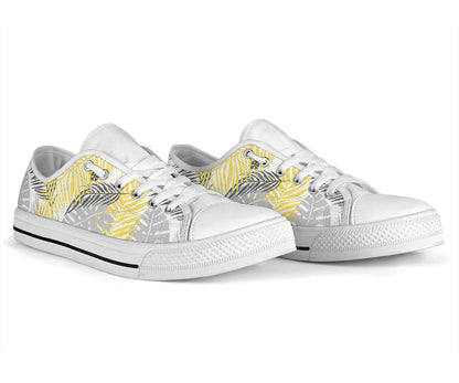 Palm Leaves Pattern Print Design PL012 White Bottom Low Top Shoes