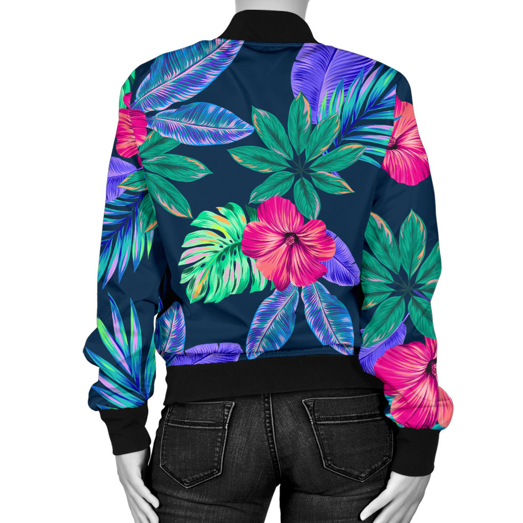Tropical Flower Pattern Print Design TF09 Women Bomber Jacket