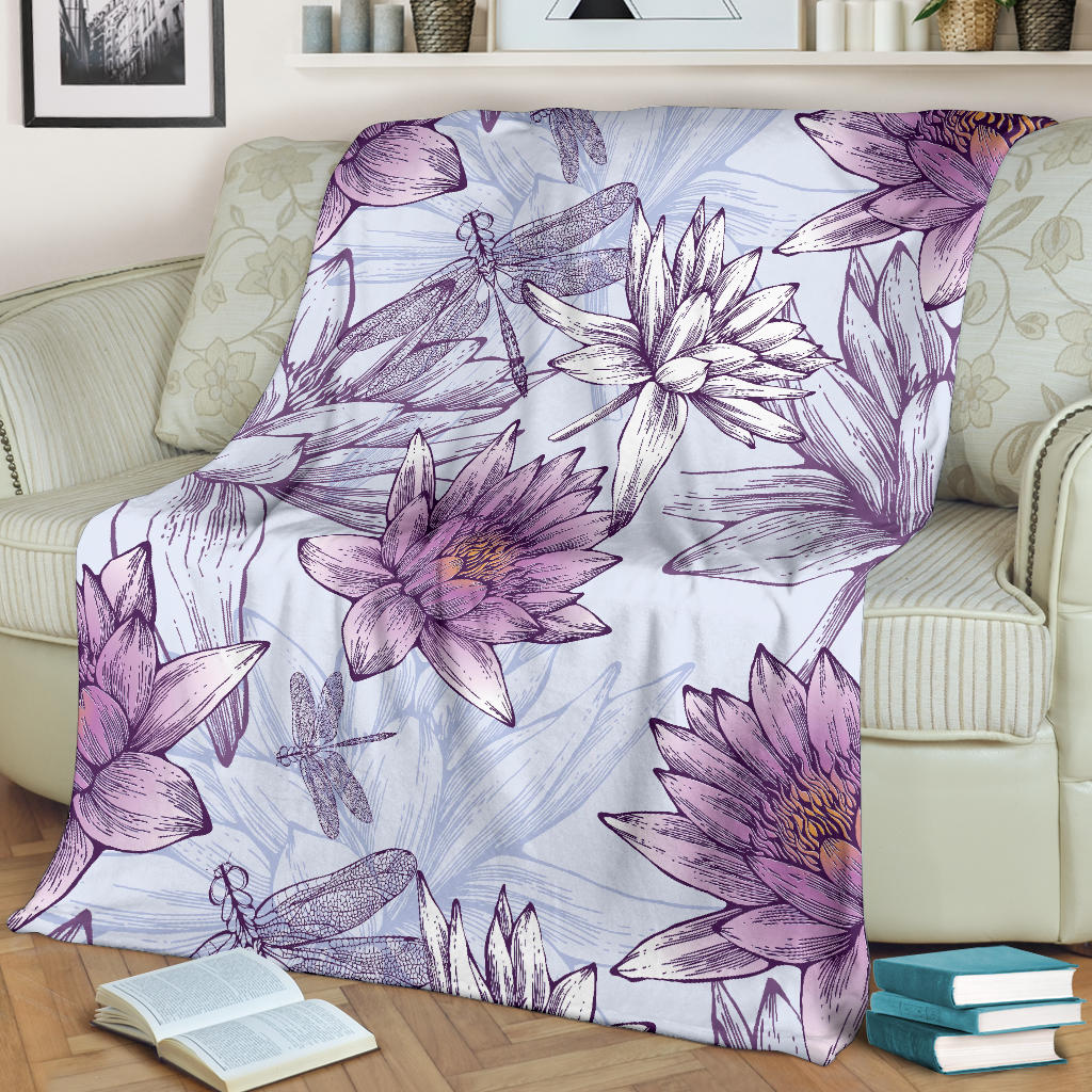 Water Lily Pattern Print Design WL01 Fleece Blanket