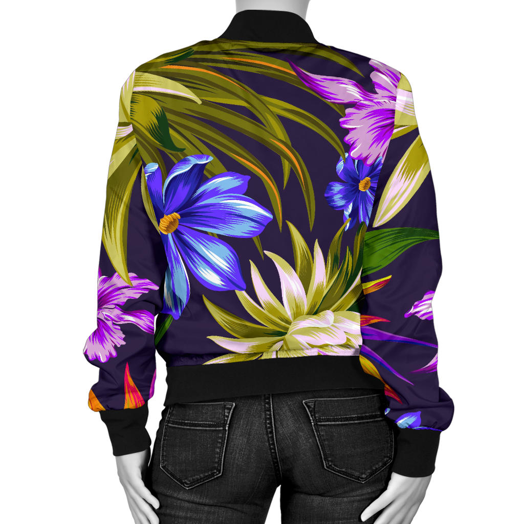 Water Lily Pattern Print Design WL08 Women Bomber Jacket