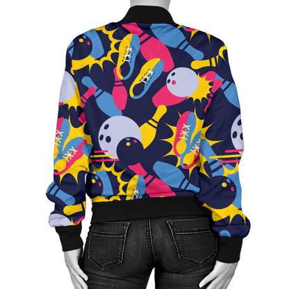 Bowling Pattern Print Design 02 Women's Bomber Jacket