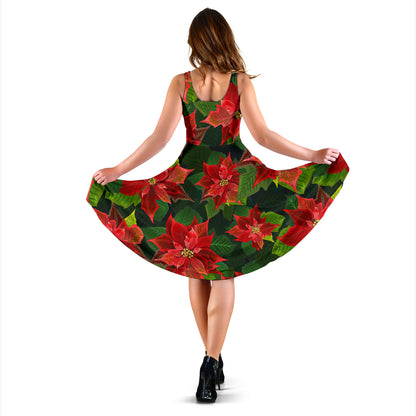 Poinsettia Pattern Print Design POT04 Midi Dress
