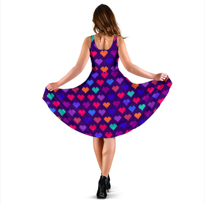 Heart Pixel Pattern Print Design HE03 Midi Dress