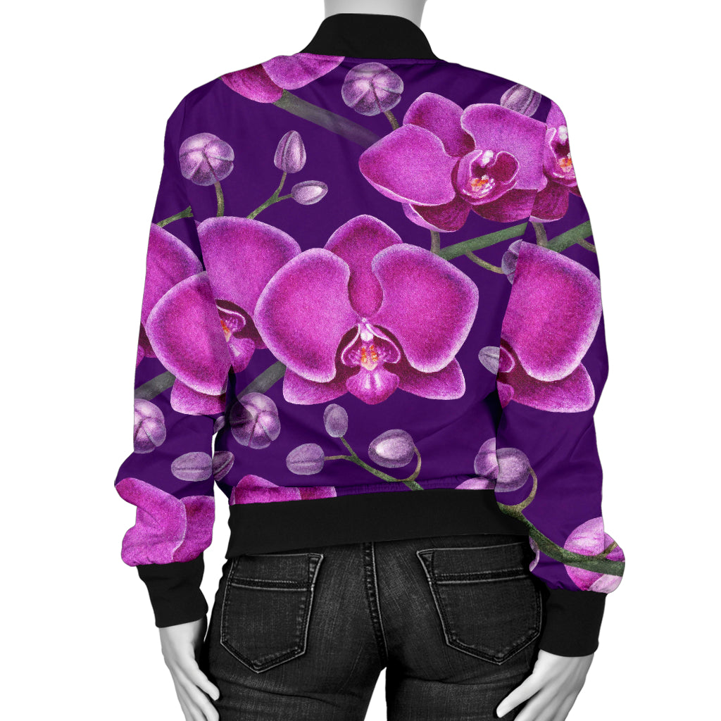 Orchid Pattern Print Design A03 Women's Bomber Jacket