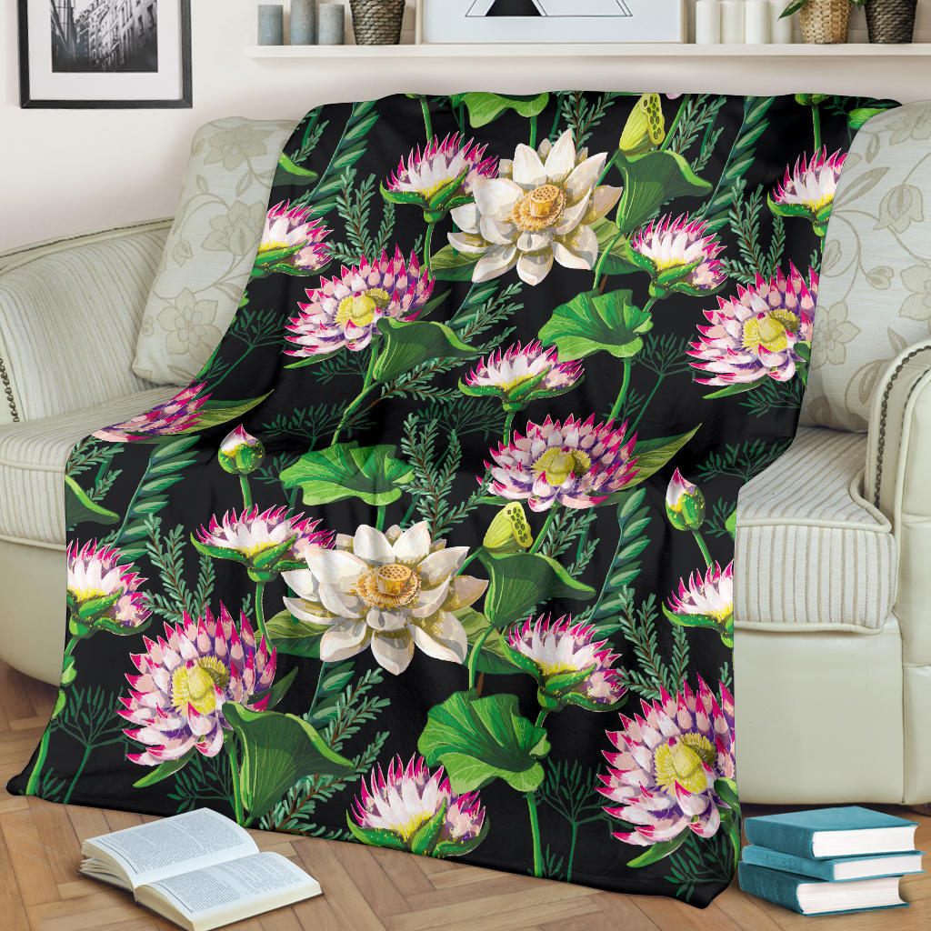 Water Lily Pattern Print Design WL010 Fleece Blanket