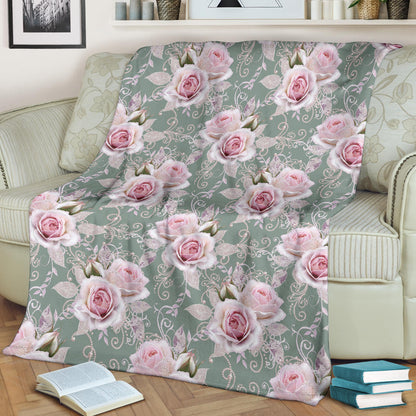 Rose White Pattern Print Design RO012 Fleece Blanket