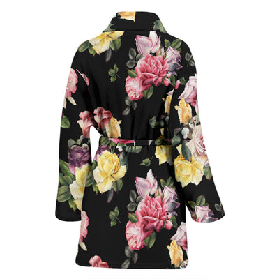 Rose Pattern Print Design RO010 Women Bathrobe