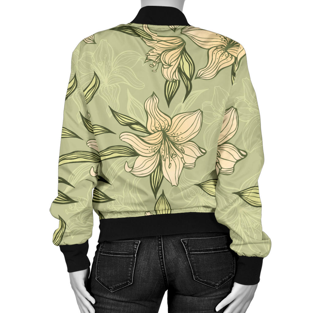 Lily Pattern Print Design LY06 Women Bomber Jacket