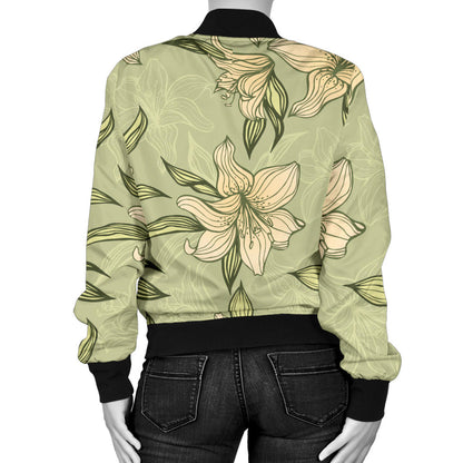 Lily Pattern Print Design LY06 Women Bomber Jacket