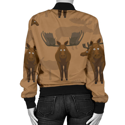 Moose Pattern Print Design 03 Women's Bomber Jacket
