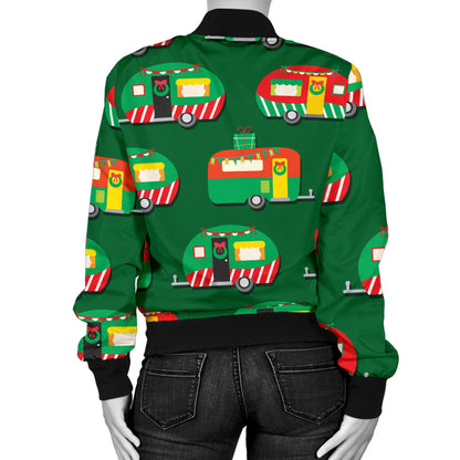 Camper Camping Christmas Themed Print Women Bomber Jacket