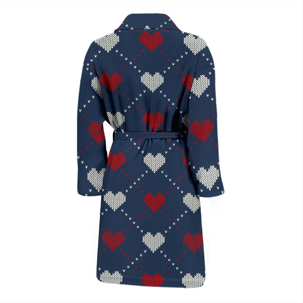 Heart Knit Pattern Print Design HE05 Men Bathrobe