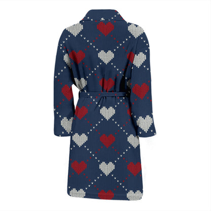 Heart Knit Pattern Print Design HE05 Men Bathrobe