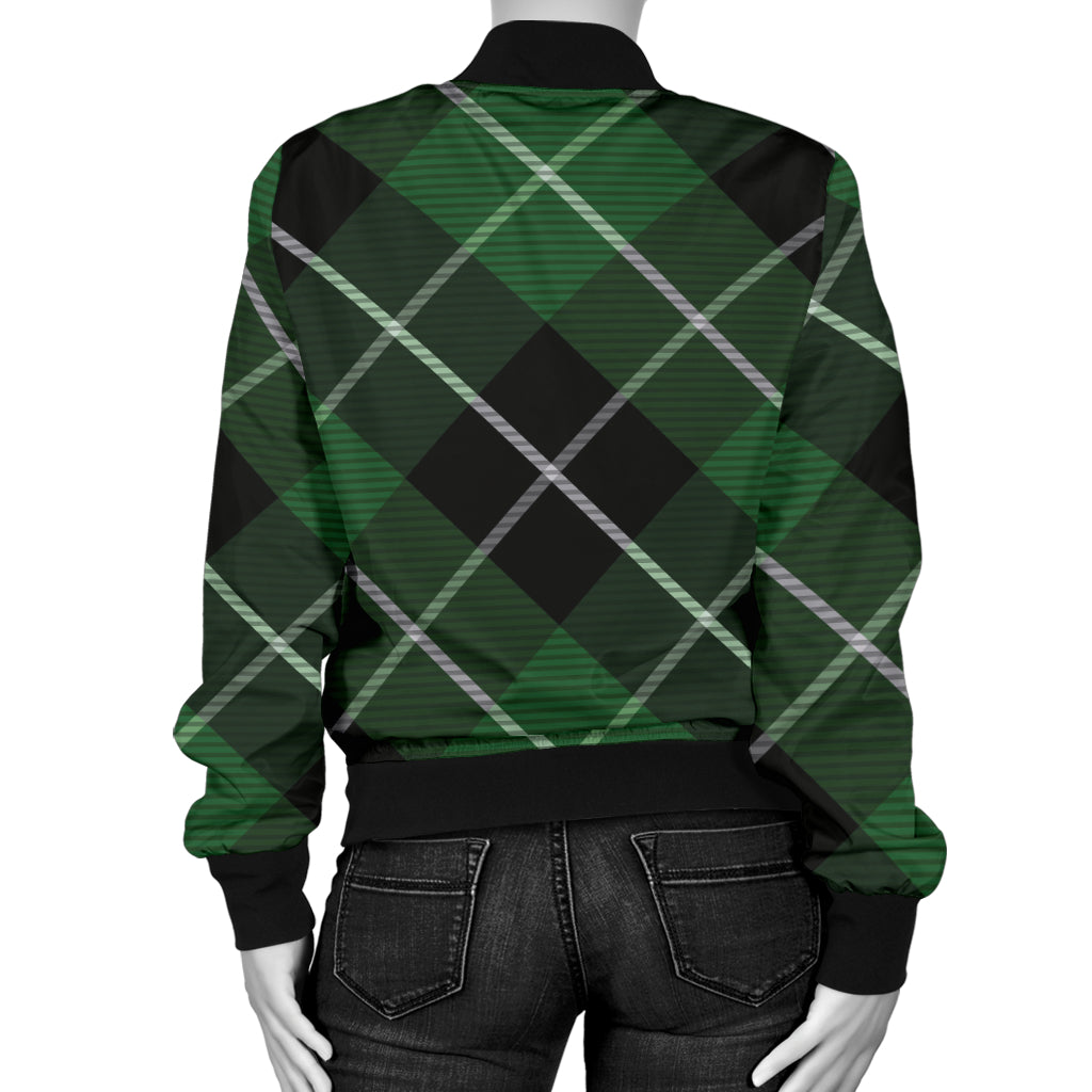 Plaid Green Pattern Print Design A05 Women's Bomber Jacket