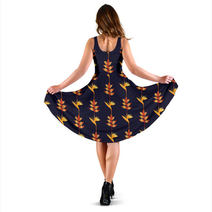 Heliconia Pattern Print Design HL06 Midi Dress