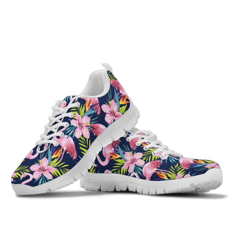 Flamingo Hibiscus Print Sneakers White Bottom Shoes