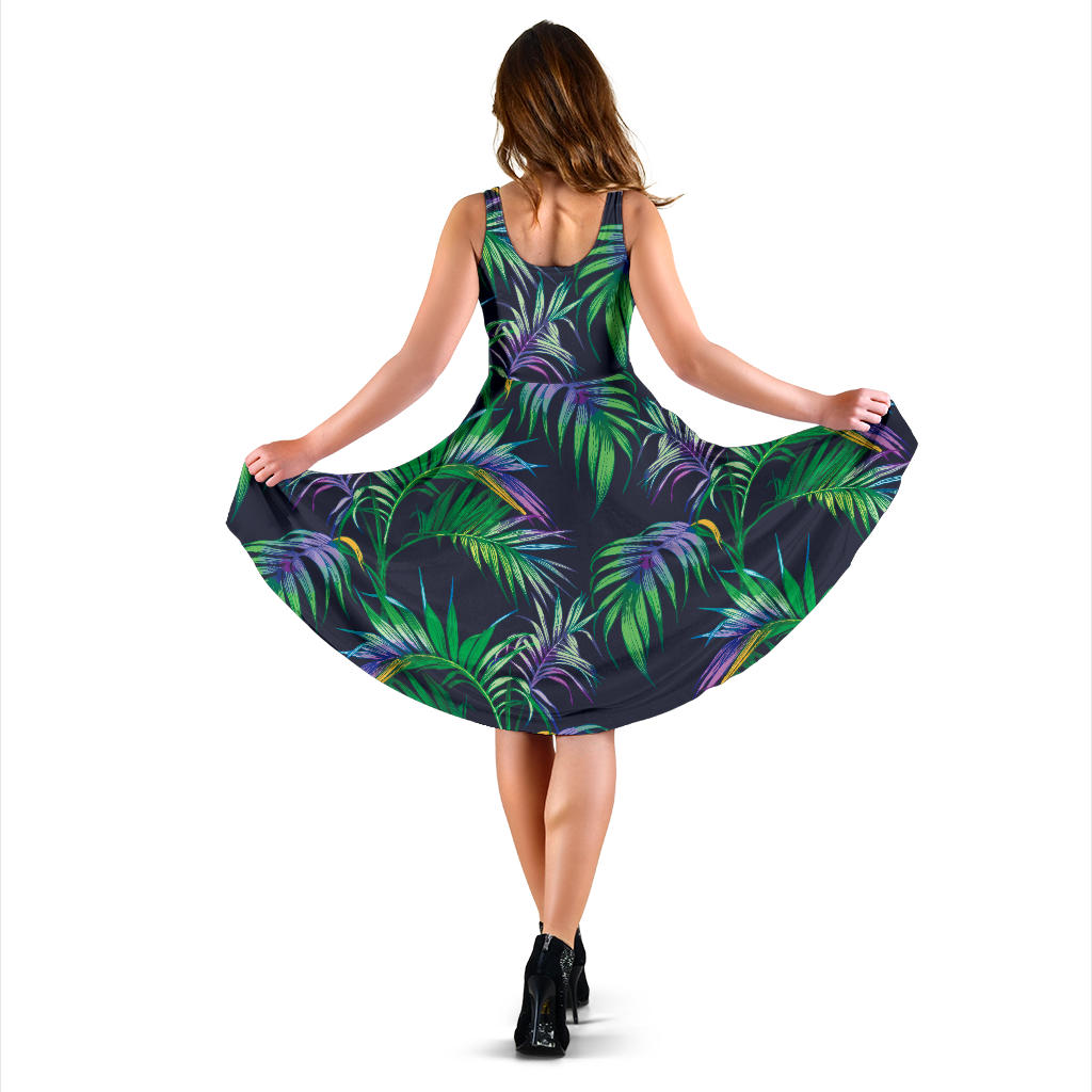 Palm Leaves Pattern Print Design PL04 Midi Dress