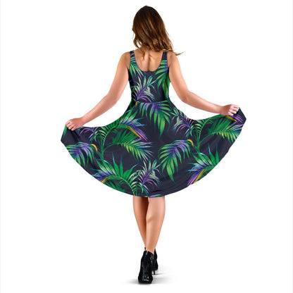 Palm Leaves Pattern Print Design PL04 Midi Dress