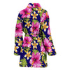 Pink Hibiscus Pattern Print Design HB027 Women Bathrobe