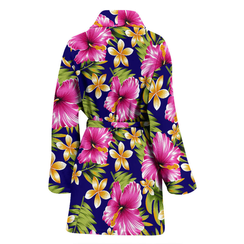 Pink Hibiscus Pattern Print Design HB027 Women Bathrobe