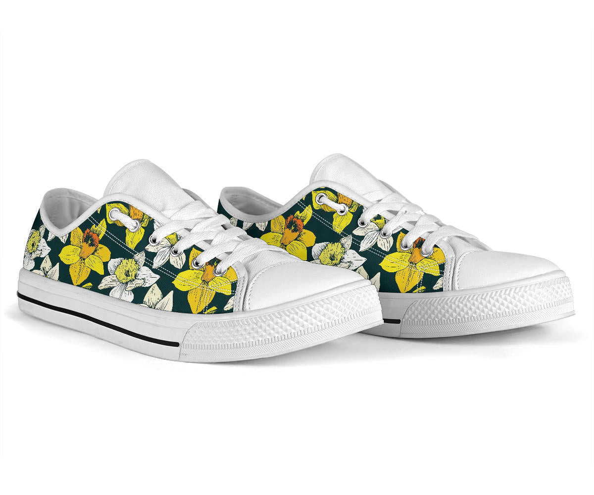 Daffodils Pattern Print Design DF02 White Bottom Low Top Shoes