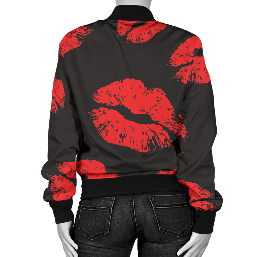 Lip Red Pattern Print Design 02 Women's Bomber Jacket
