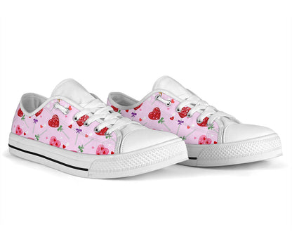 Lollipop Pattern Print Design LL07 White Bottom Low Top Shoes