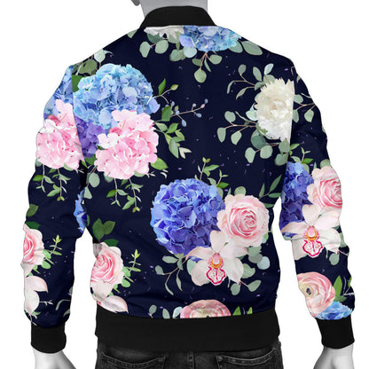 Hydrangea Pattern Print Design HD01 Men Bomber Jacket