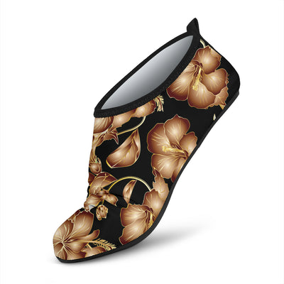 Brown Hibiscus Pattern Print Design HB06 Aqua Water Shoes