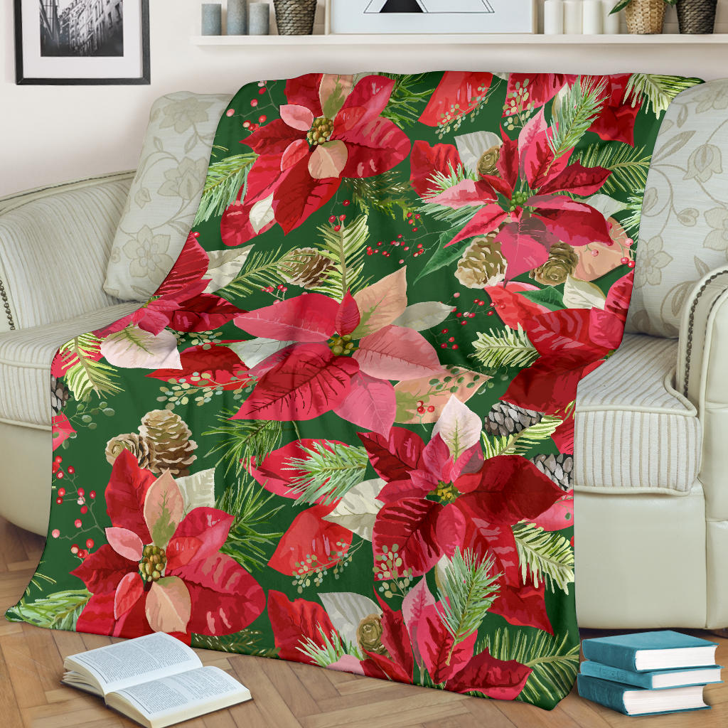 Poinsettia Pattern Print Design POT03 Fleece Blanket