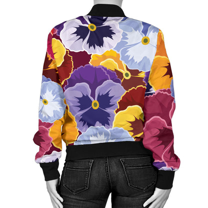 Pansy Pattern Print Design PS01 Women Bomber Jacket